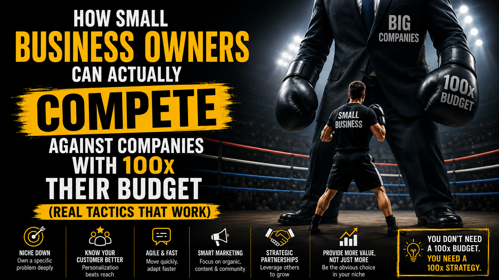 How Small Business Owners Can Actually Compete Against Companies With 100x Their Budget (Real Tactics That Work)
